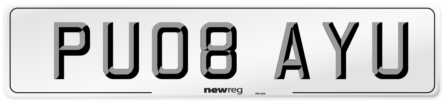 PU08 AYU Number Plate from New Reg